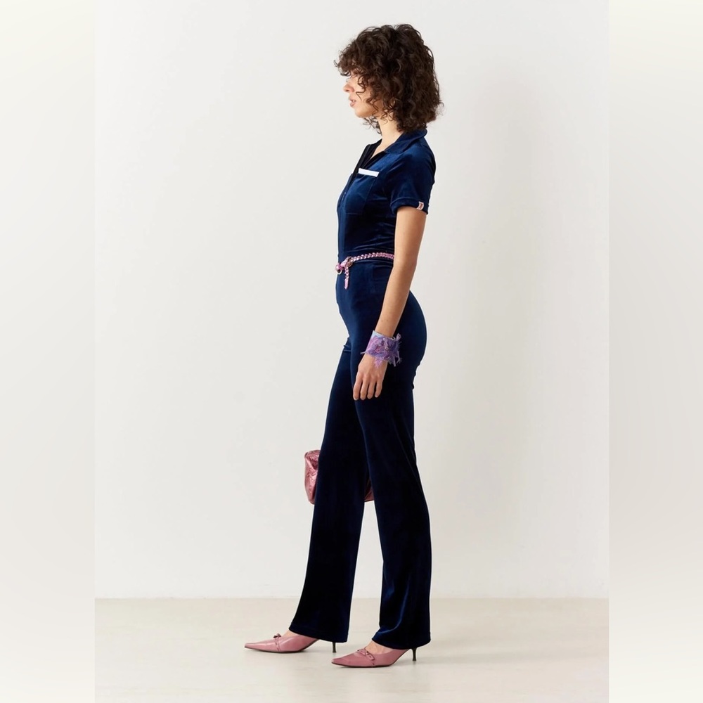 Peachy Den Navy The Kernel Velvet Jumpsuit